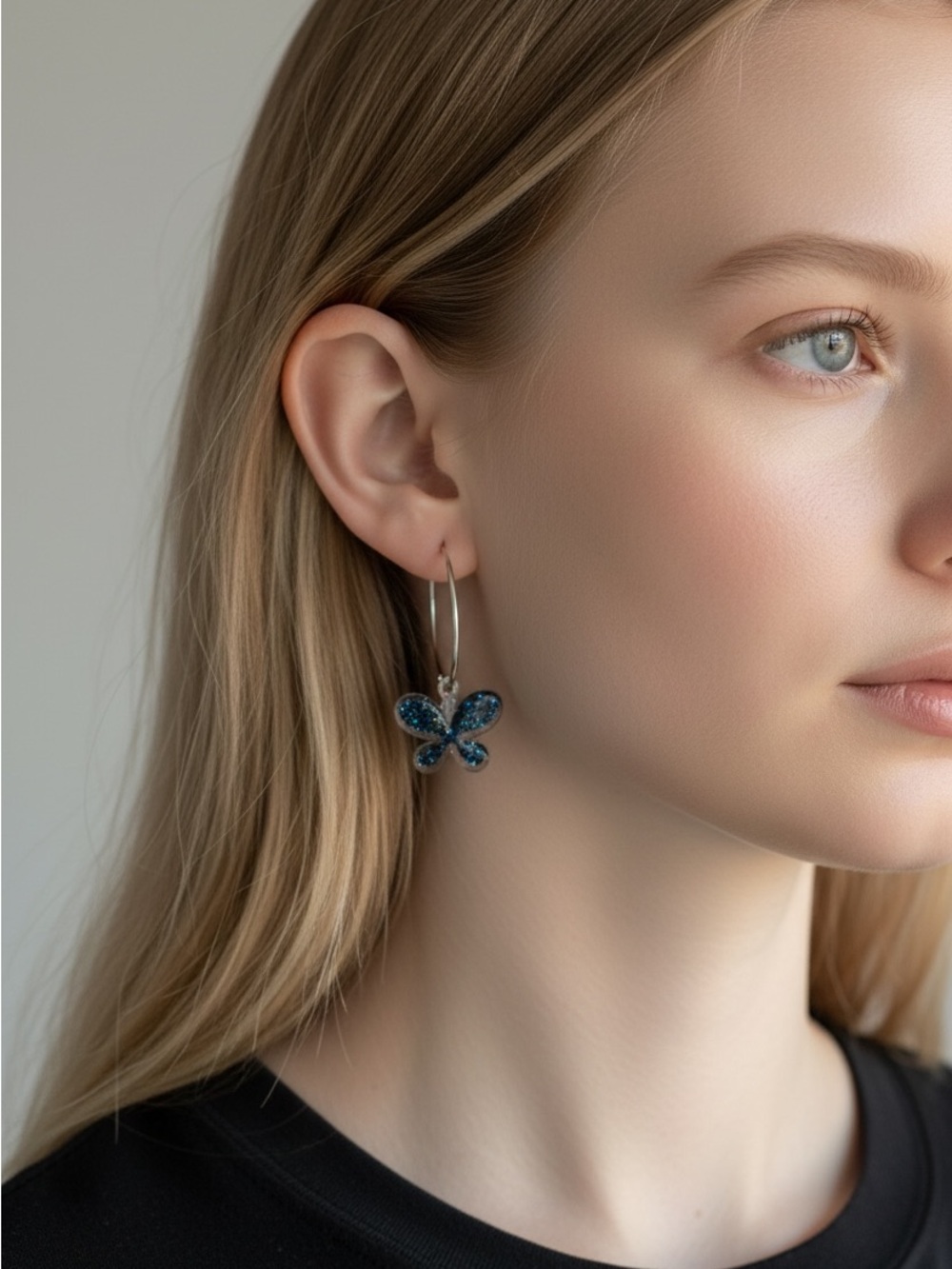 9/30 Black Butterfly Hoop Earrings - Women's Jewelry
